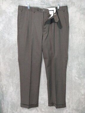 Ralph Lauren Dress Pants Mens 38x32 Brown Plaid Wool Straight Leg Pleated